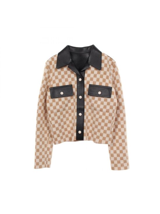 Louis Vuitton Jackets & Blazers - Louis Vuitton Damier Leather Trim Knit Wool Jacket